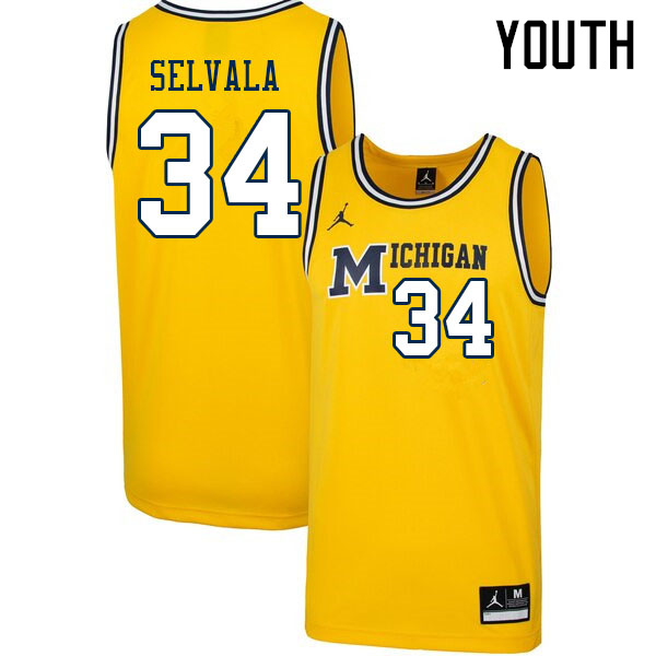 Youth #34 Jackson Selvala Michigan Wolverines College Basketball Jerseys Sale-Throwback - Click Image to Close